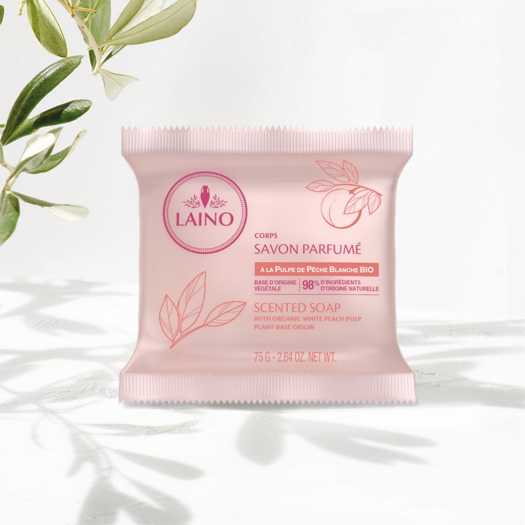Soap bar scented with Organic White Peach body and shower care